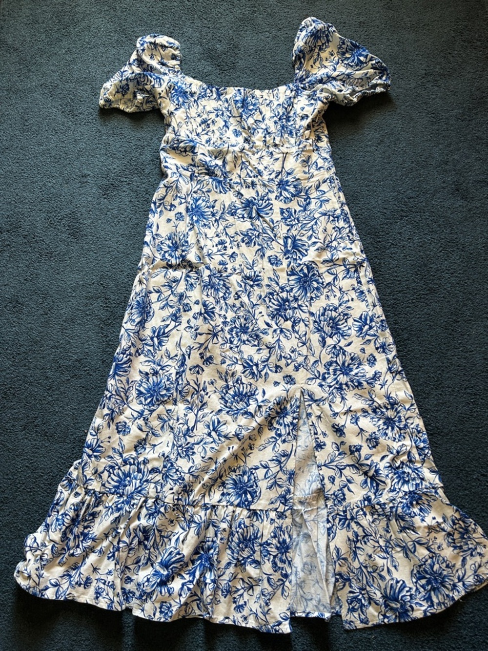 London Times White and Blue Floral Maxi Dress